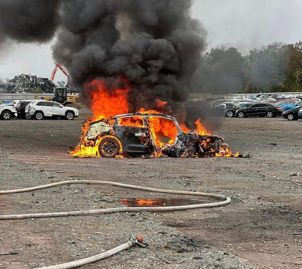 Best way to extinguish a flaming electric vehicle? Well let it burn, of course!